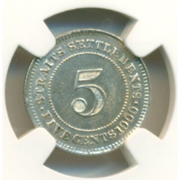 Straits Settlements (Malaysia) Victoria 1900 Silver 5 Cents AU Details NGC - Picture 4 of 4